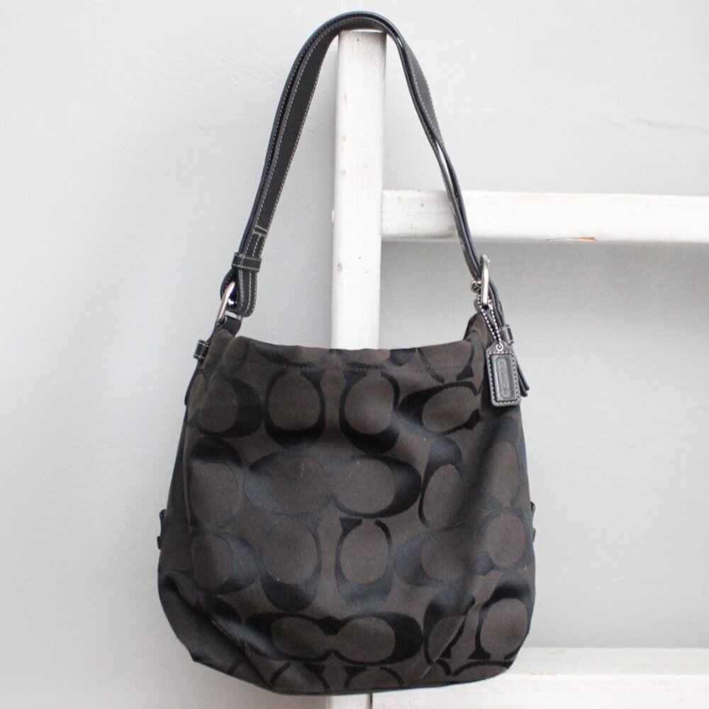 Coach VTG Y2K Black Soho Signature Duffle Canvas Leather Shoulder Crossbody Bag